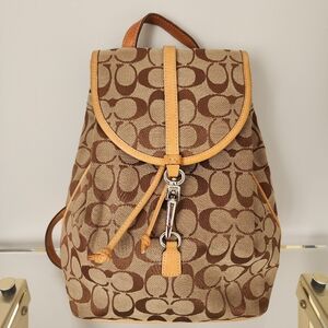 Vintage Coach C Logo Jacquard Backpack with Leather trim